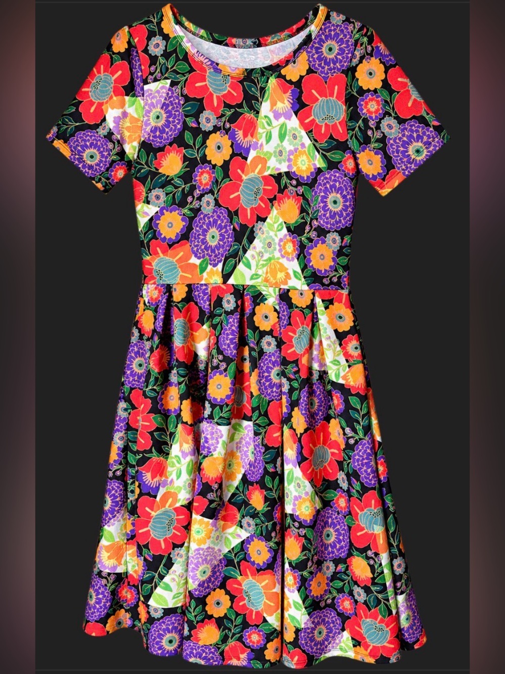Floral Fit-and-Flare Dress - Black Multi